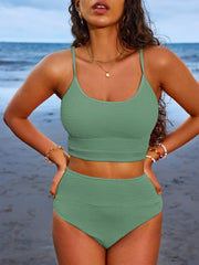 Emo - Women 2 Piece Bikini Set High Waisted Color Block Swimsuit Beach Scrunch Ribbed Bathing Suit