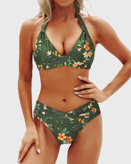 Emo - Women Two Piece Bathing Suits Push Up Bikini Set Halter Swimsuit Vintage Swimwear