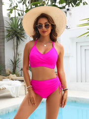 Emo - Womens High Waisted Bikini Sets Drawstring Tummy Control Swimsuits Crisscross Tie Back Bathing Suit