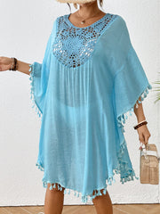 Women Swimsuit Coverup Crochet Chiffon Tassel Cover Ups Dress Summer Swimwear Beach Lace Pullover Bathing Suit