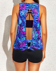 Emo - Women's 3 Piece Scoop Neck Criss Cross Tankini Swimsuits