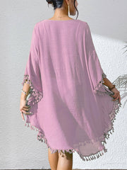 Women Swimsuit Coverup Crochet Chiffon Tassel Cover Ups Dress Summer Swimwear Beach Lace Pullover Bathing Suit