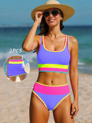 Womens Tummy Control 3 Piece Swimsuit with Skirt High Waisted Bikini