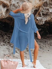 Emo - Black Solid Color Tie Sun-proof Belt Sexy V Neck Cover Up