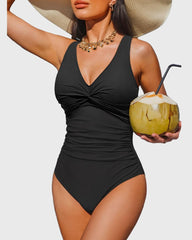Emo - Women Tummy Control One Piece Swimsuit - Push Up Bathing Suit Full Coverage Slimming Swimwear