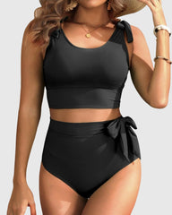 Emo - Two Piece High Waisted Swimsuits Women Tummy Control Bikini Modest Bathing Suit
