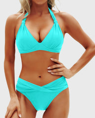 Emo - Women Two Piece Bathing Suits Push Up Bikini Set Halter Swimsuit Vintage Swimwear
