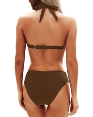 Emo - Women Two Piece Bathing Suits Push Up Bikini Set Halter Swimsuit Vintage Swimwear