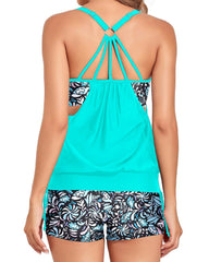 Emo - Tankini Swimsuits for Women Two Piece Tummy Control Bathing Suit with Shorts