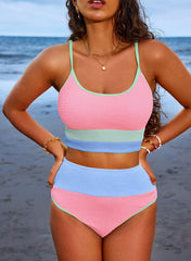 Emo - Women 2 Piece Bikini Set High Waisted Color Block Swimsuit Beach Scrunch Ribbed Bathing Suit