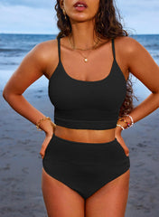 Emo - Women 2 Piece Bikini Set High Waisted Color Block Swimsuit Beach Scrunch Ribbed Bathing Suit