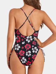 Women Sexy Lace Up One Piece Swimsuit Deep Plunge V Neck High Cut Bathing Suits