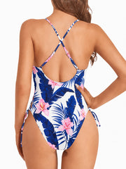 Women Sexy Lace Up One Piece Swimsuit Deep Plunge V Neck High Cut Bathing Suits