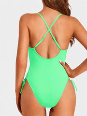 Women Sexy Lace Up One Piece Swimsuit Deep Plunge V Neck High Cut Bathing Suits