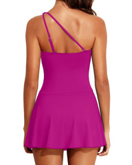 Emo - Women One Piece Swim Dress One Shoulder Swimsuit with Skirt