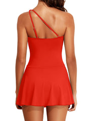 Emo - Women One Piece Swim Dress One Shoulder Swimsuit with Skirt