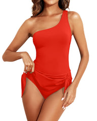 Emo - Women One Piece Swim Dress One Shoulder Swimsuit with Skirt