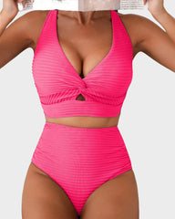 Emo - Textured Knot-Front High-Waisted Bikini Set