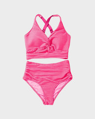 Emo - Textured Knot-Front High-Waisted Bikini Set