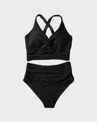 Emo - Textured Knot-Front High-Waisted Bikini Set