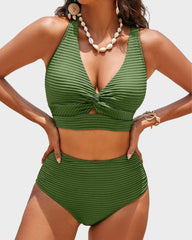 Emo - Textured Knot-Front High-Waisted Bikini Set