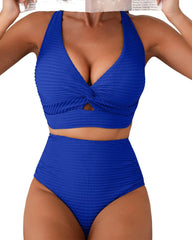 Emo - Textured Knot-Front High-Waisted Bikini Set