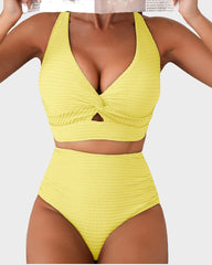 Emo - Textured Knot-Front High-Waisted Bikini Set