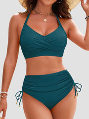 Emo - Womens High Waisted Bikini Sets Drawstring Tummy Control Swimsuits Crisscross Tie Back Bathing Suit