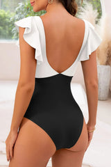 Emo - Women's One Piece Swimsuit Ruffle Cutout Bathing Suits Slimming Tummy Control V Neck Wrap Swimwear