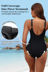 Emo - Women Tummy Control One Piece Swimsuit - Push Up Bathing Suit Full Coverage Slimming Swimwear