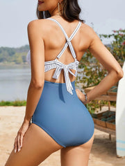 Emo - Women's One Piece Swimsuits Tummy Control Cutout High Waisted Bathing Suit Wrap Tie Back