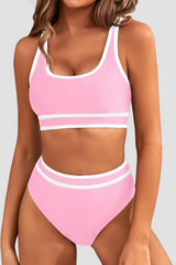 Emo - Women's High Waisted Bikini Sets Sporty Two Piece Swimsuits Color Block Cheeky High Cut Bathing Suits