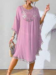 Women Swimsuit Coverup Crochet Chiffon Tassel Cover Ups Dress Summer Swimwear Beach Lace Pullover Bathing Suit