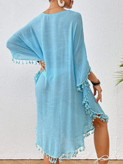 Women Swimsuit Coverup Crochet Chiffon Tassel Cover Ups Dress Summer Swimwear Beach Lace Pullover Bathing Suit