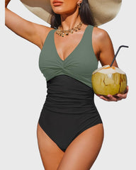 Emo - Women Tummy Control One Piece Swimsuit - Push Up Bathing Suit Full Coverage Slimming Swimwear