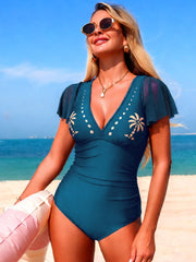 Emo - Women’s One Piece Swimsuit Deep V Ruffle Tummy Control Flattering Bathing Suits