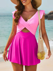 Emo - Women's One Piece Swimsuit Ruffle Cutout Swimdress Tummy Control V Neck Wrap Swimwear