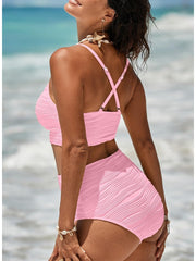Emo - 2026 Summer Two Piece Bikini Set U-Wire Cutout High Waisted Swimsuit-Black