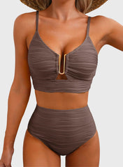 Emo - 2026 Summer Two Piece Bikini Set U-Wire Cutout High Waisted Swimsuit-Black