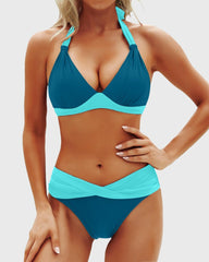 Emo - Women Two Piece Bathing Suits Push Up Bikini Set Halter Swimsuit Vintage Swimwear