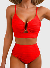 Emo - 2026 Summer Two Piece Bikini Set U-Wire Cutout High Waisted Swimsuit-Black