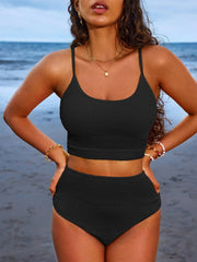 Emo - Women 2 Piece Bikini Set High Waisted Color Block Swimsuit Beach Scrunch Ribbed Bathing Suit