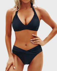 Emo - Women Two Piece Bathing Suits Push Up Bikini Set Halter Swimsuit Vintage Swimwear