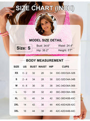 Emo - Women Embroidery Print High Waisted Bikini Sets V Neck Tummy Control Bathing Suit Two Piece Curvy Swimsuits