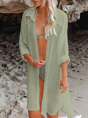 Emo - Black Solid Color Tie Sun-proof Belt Sexy V Neck Cover Up