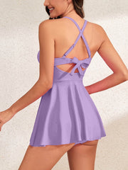 Women Cutout One Piece Skirt Swimsuit V Neck Wrap Tie Back Swimdress Tummy Control Bathing Suits