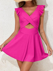 Emo - Women's One Piece Swimsuit Ruffle Cutout Swimdress Tummy Control V Neck Wrap Swimwear