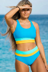 Emo - Sky Blue Colorblock Cut Back Bikini Set