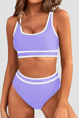 Emo - Women's High Waisted Bikini Sets Sporty Two Piece Swimsuits Color Block Cheeky High Cut Bathing Suits
