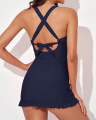 Emo - Deep V Cross Back Ruched One Piece Swimsuit